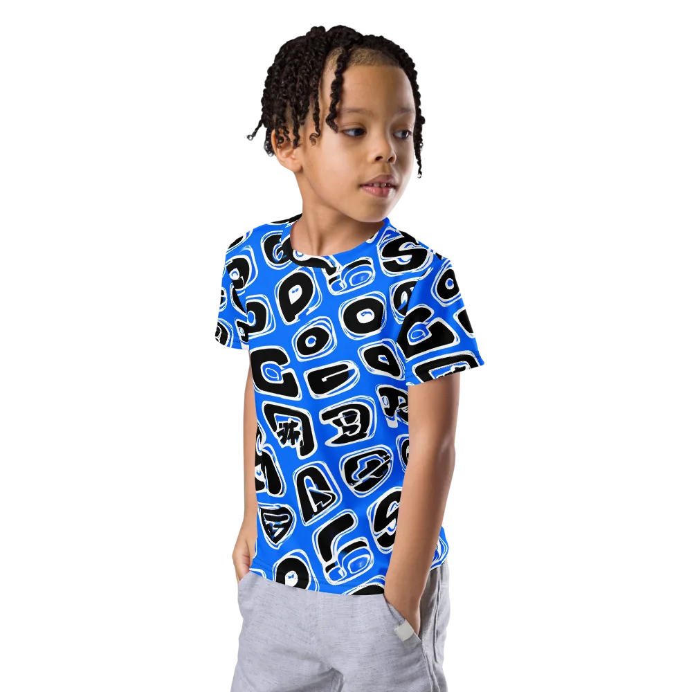 Blue Note Block on Kids Crew Neck T-Shirt — Left Front