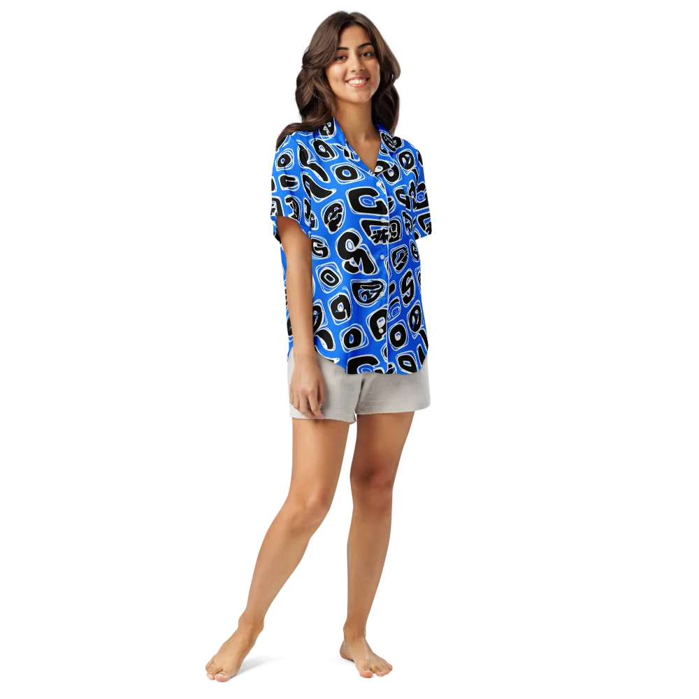 Blue Note Block on Women's Short Sleeve Pajama Top — Front