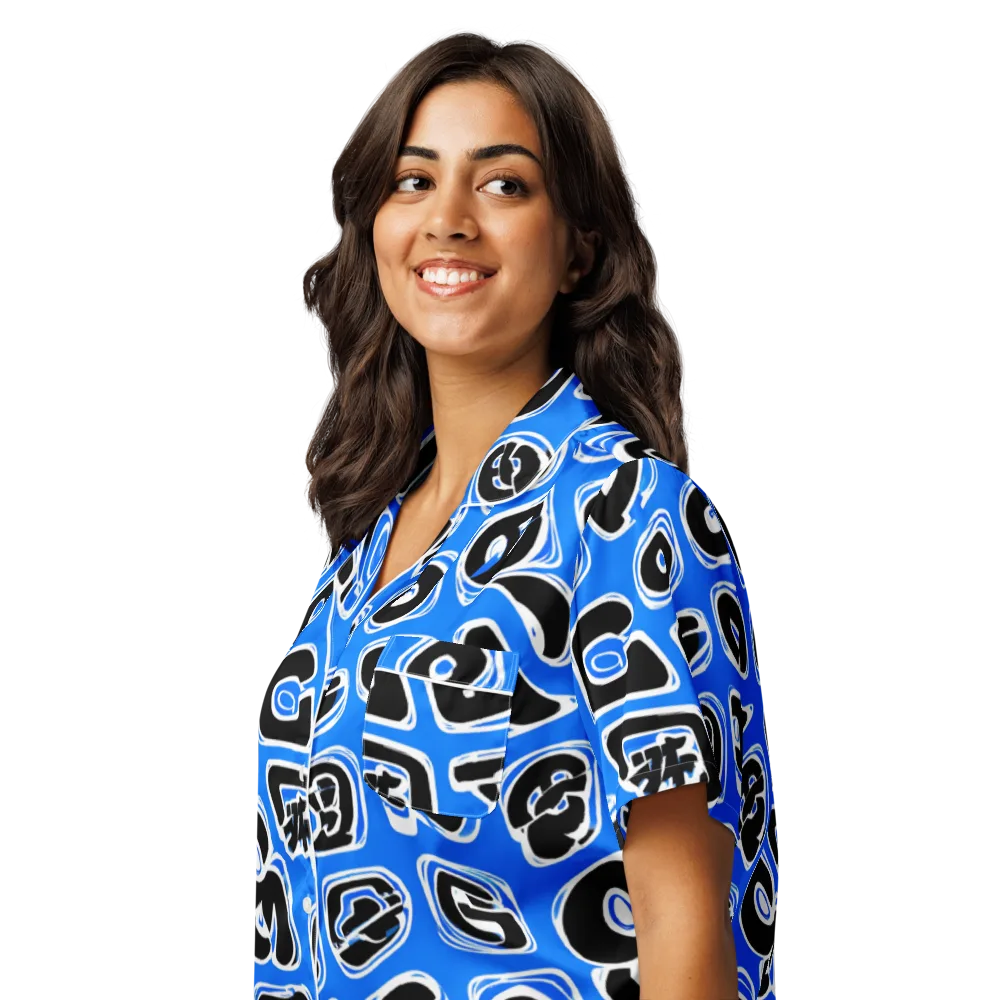 Blue Note Block on Women's Short Sleeve Pajama Top — Left Front