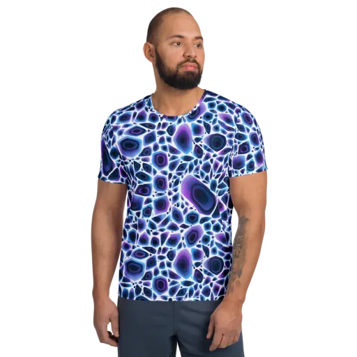 Ultraviolet Pebble on a Men's Athletic T-Shirt