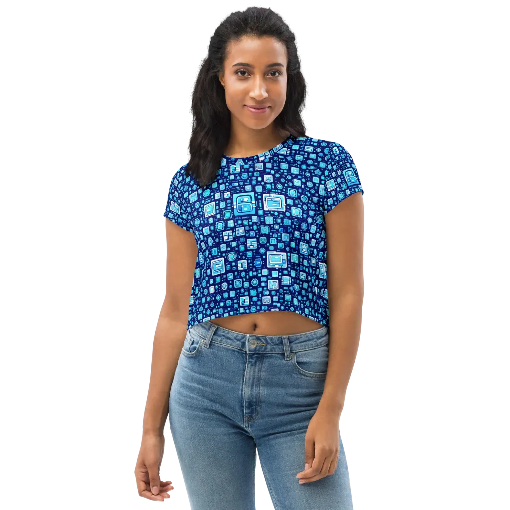 Sapphire Signal on Crop Tee — Front