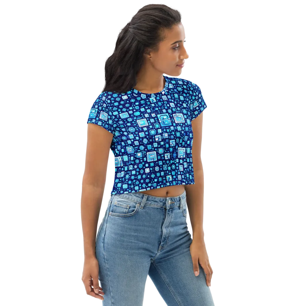 Sapphire Signal on Crop Tee — Right Front