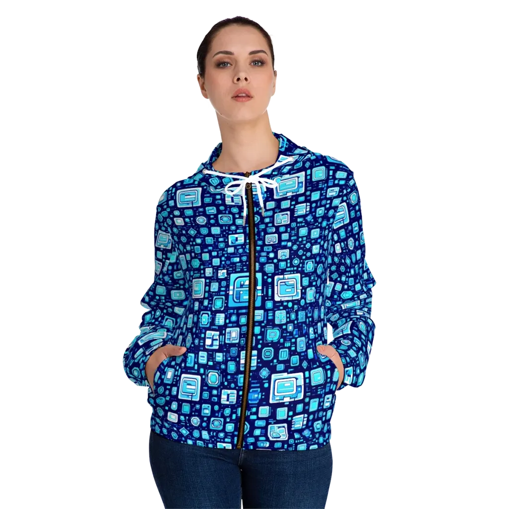 Sapphire Signal on Women's Full-Zip Hoodie — Front On Person