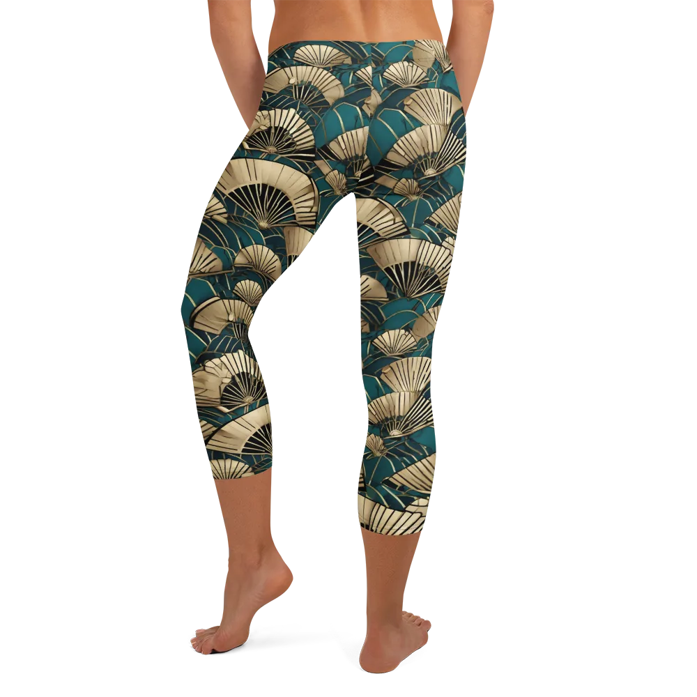 Gilded Fan Dance on Capri Leggings — Back