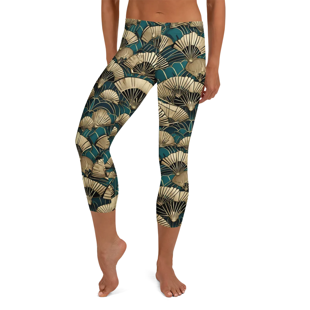 Gilded Fan Dance on Capri Leggings — Front