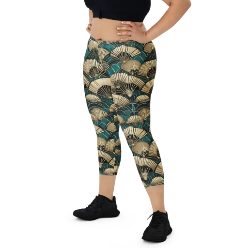Gilded Fan Dance on a Capri Leggings