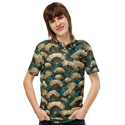 Gilded Fan Dance on a Men's Slim Fit Polo Shirt