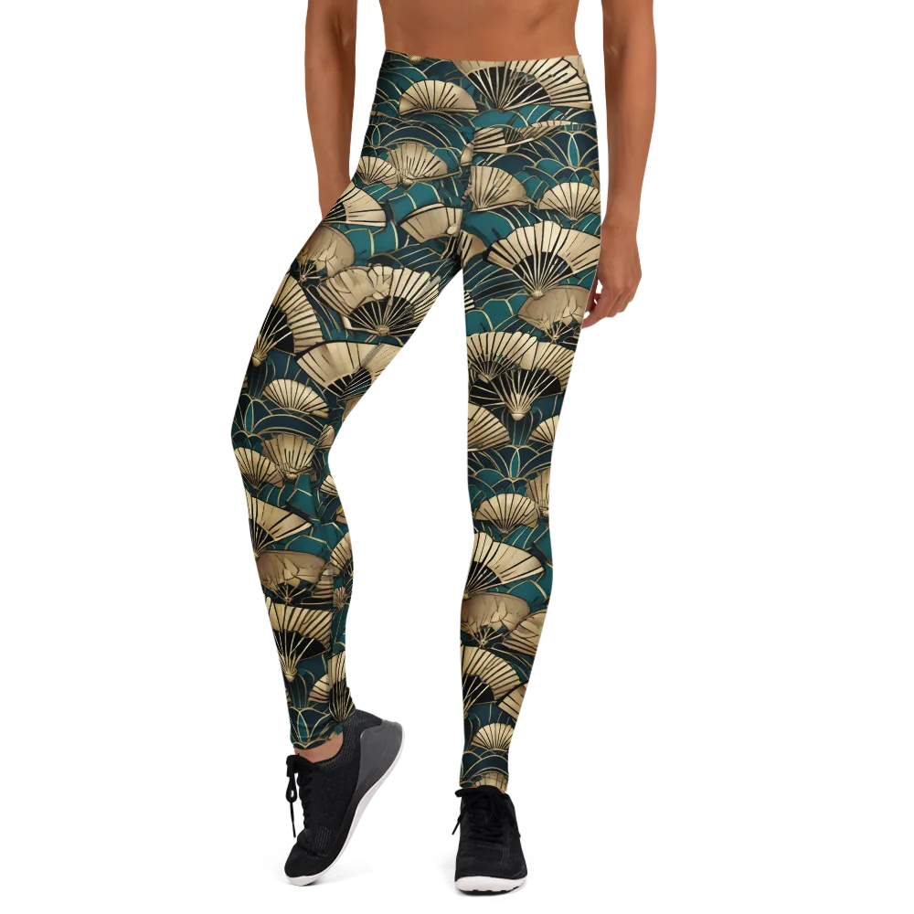 Gilded Fan Dance on Yoga Leggings — Front