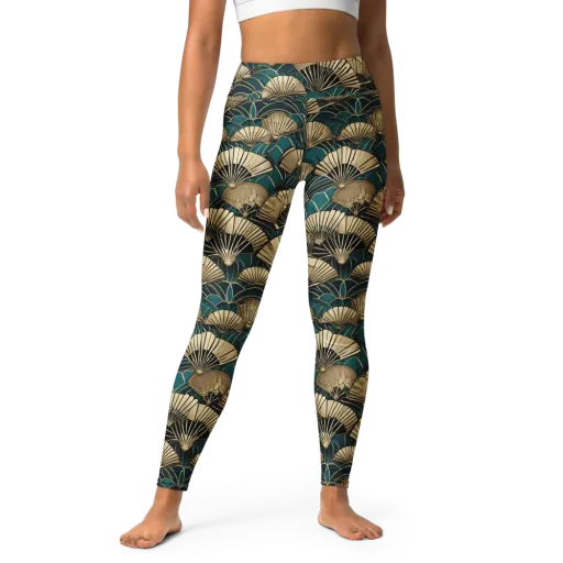 Gilded Fan Dance on a Yoga Leggings