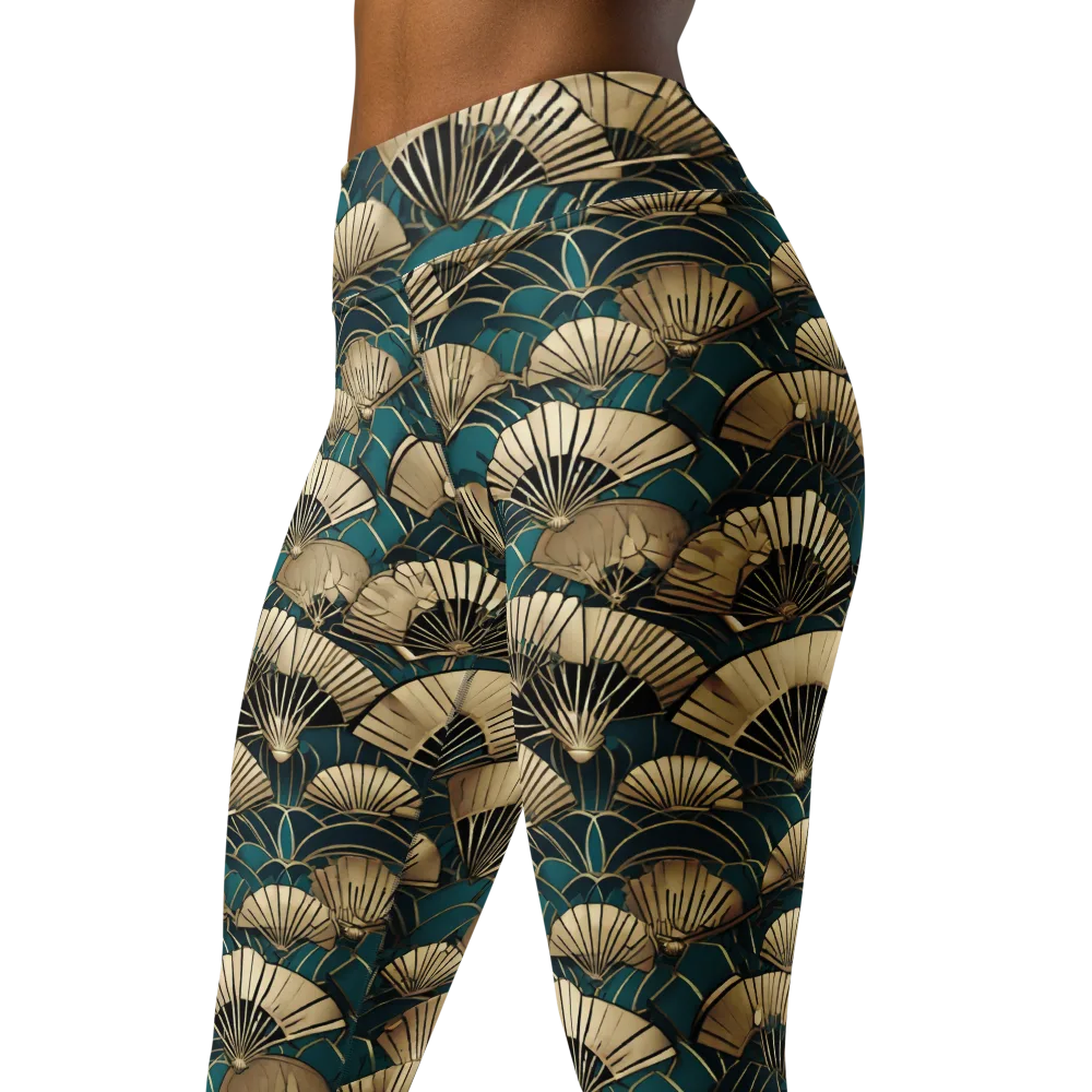 Gilded Fan Dance on Yoga Leggings — Left Front