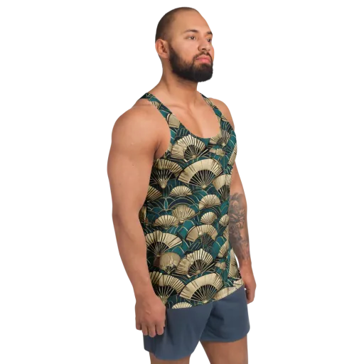 Gilded Fan Dance on a Men's Tank Top