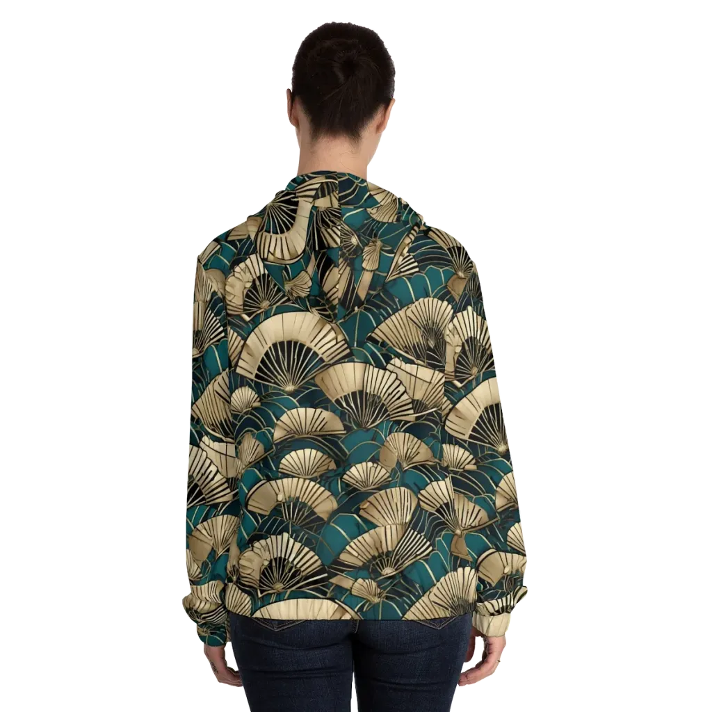 Gilded Fan Dance on Women's Full-Zip Hoodie — Back On Person