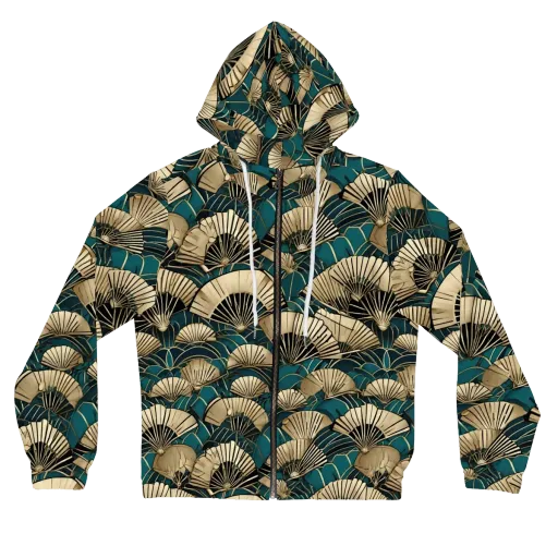 Gilded Fan Dance on a Women's Full-Zip Hoodie