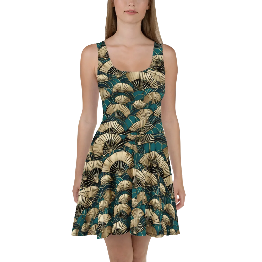 Gilded Fan Dance on Skater Dress — Front