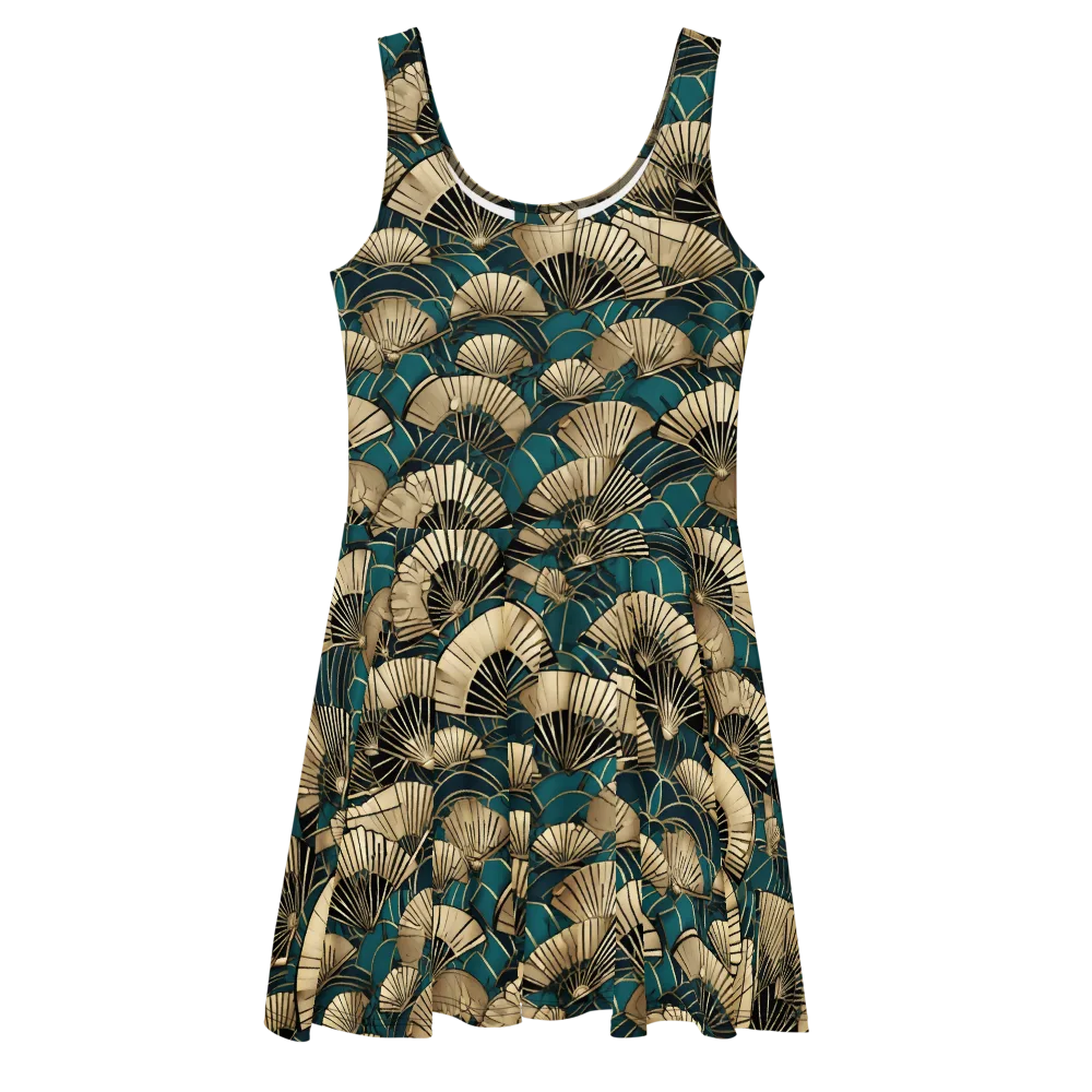 Gilded Fan Dance on Skater Dress — Front