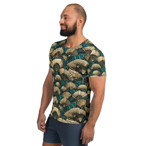 Gilded Fan Dance on a Men's Athletic T-Shirt