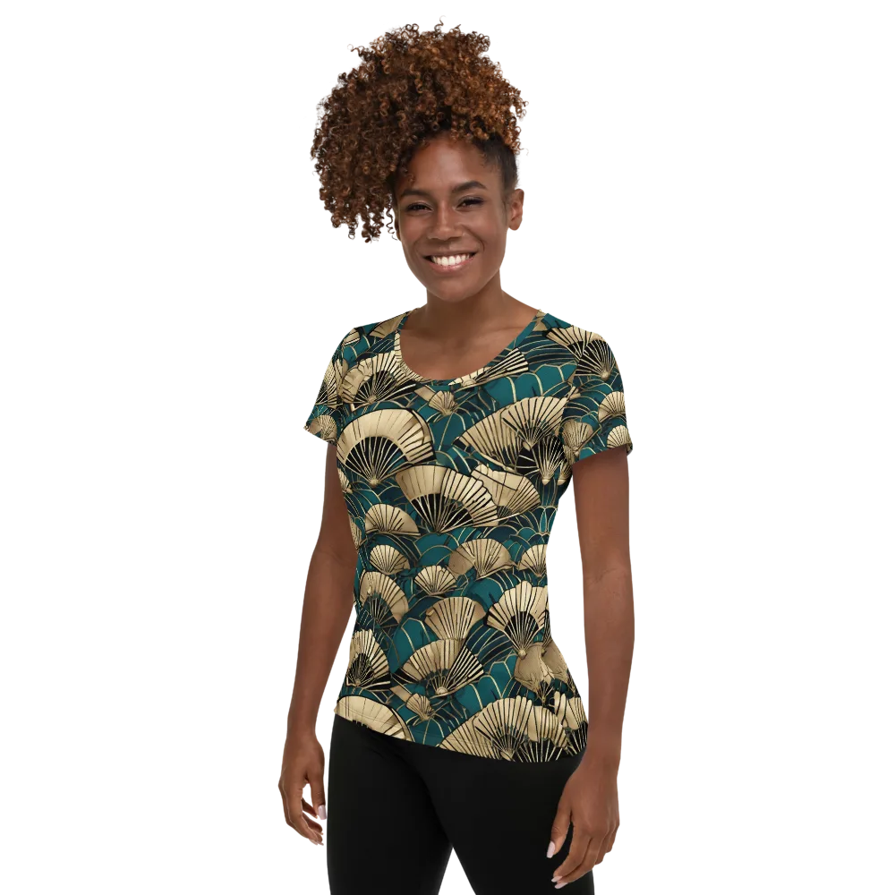 Gilded Fan Dance on Women's Athletic T-Shirt — Left