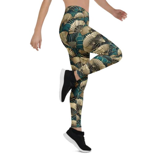 Gilded Fan Dance on a Leggings