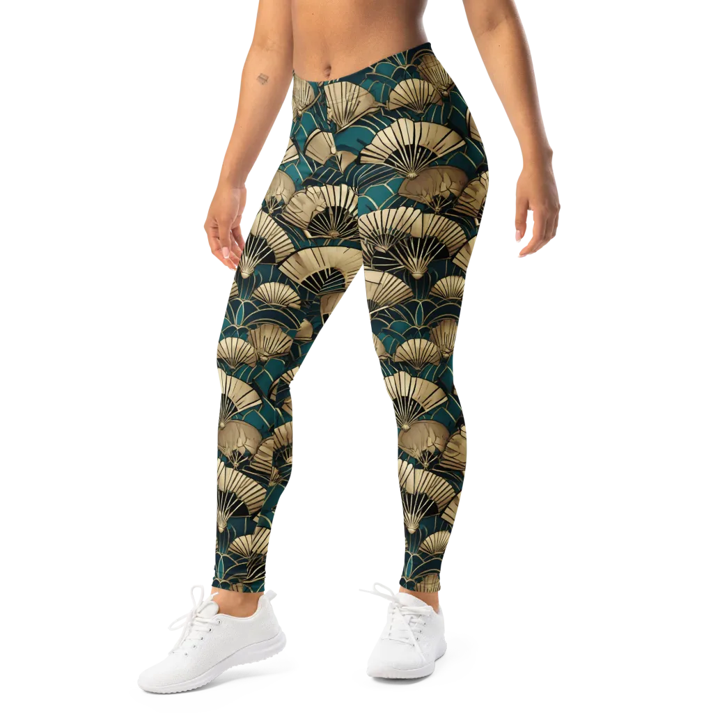 Gilded Fan Dance on Leggings — Left Front