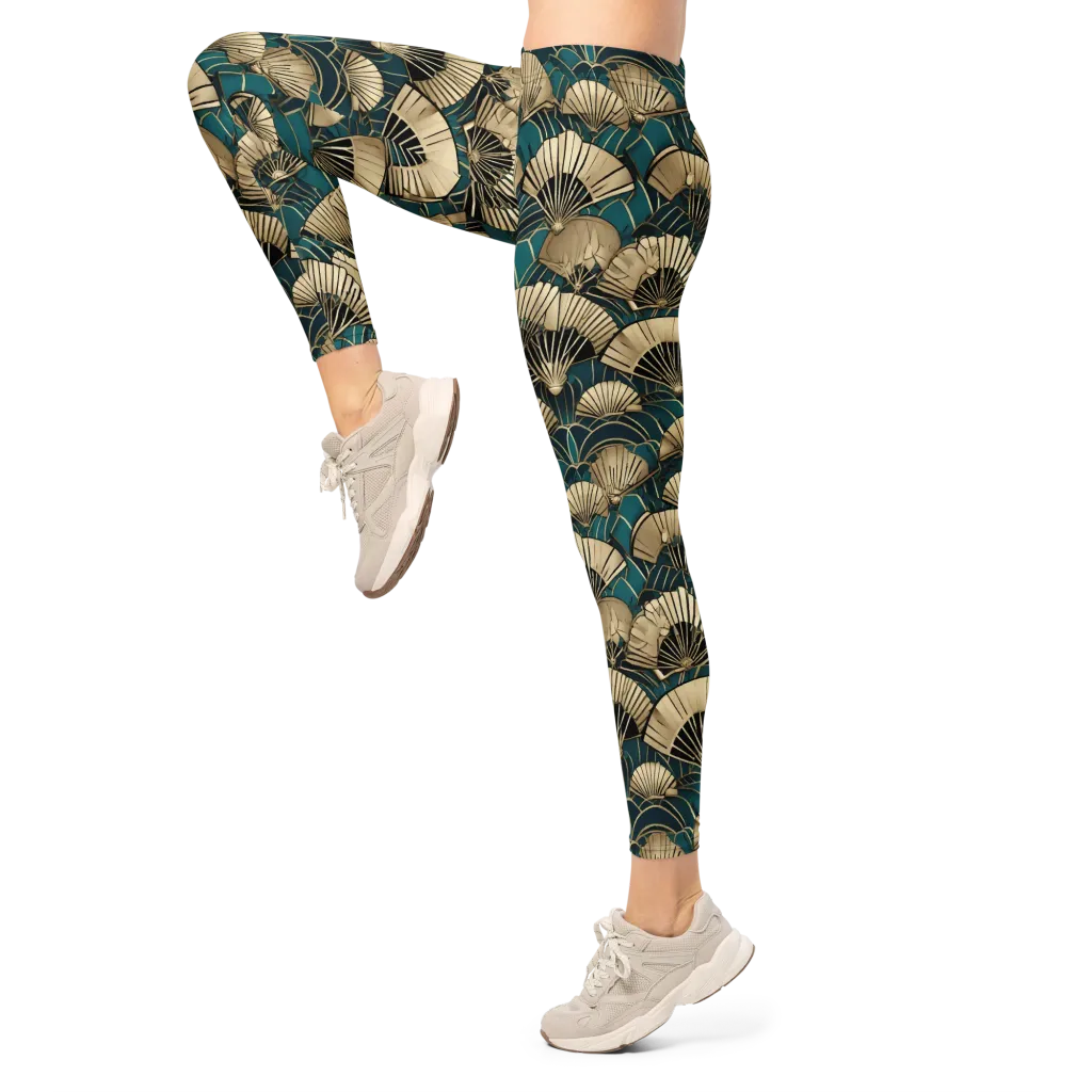Gilded Fan Dance on Leggings — Left
