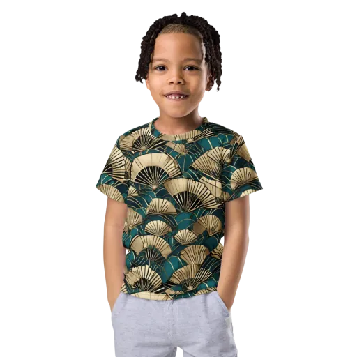Gilded Fan Dance on a Kids Crew Neck T-Shirt