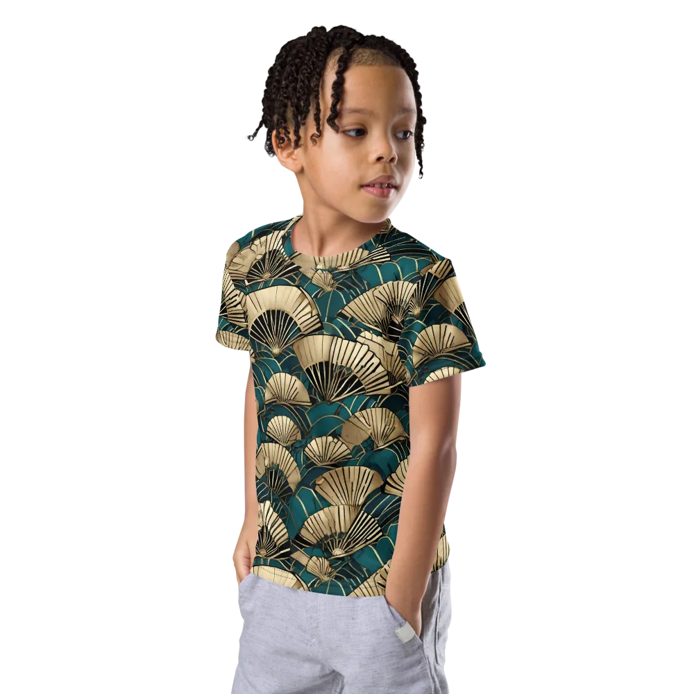Gilded Fan Dance on Kids Crew Neck T-Shirt — Left Front