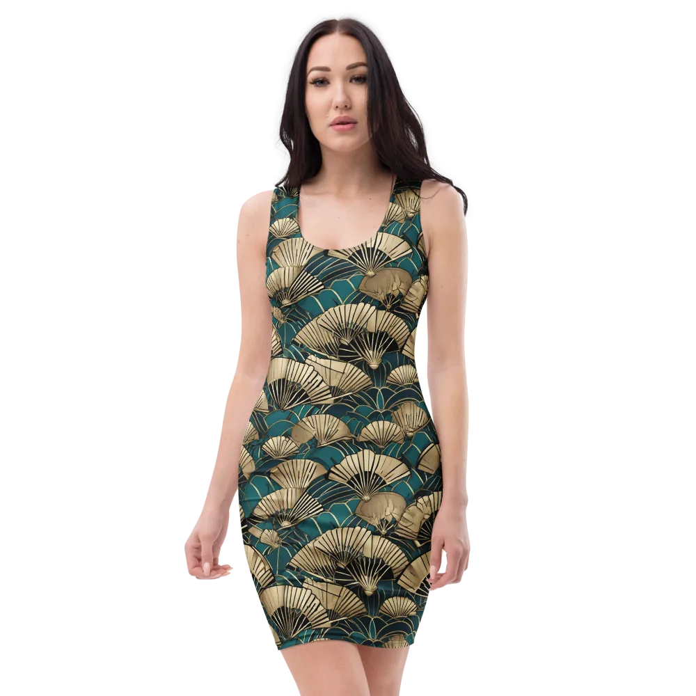 Gilded Fan Dance on Bodycon Dress — Front