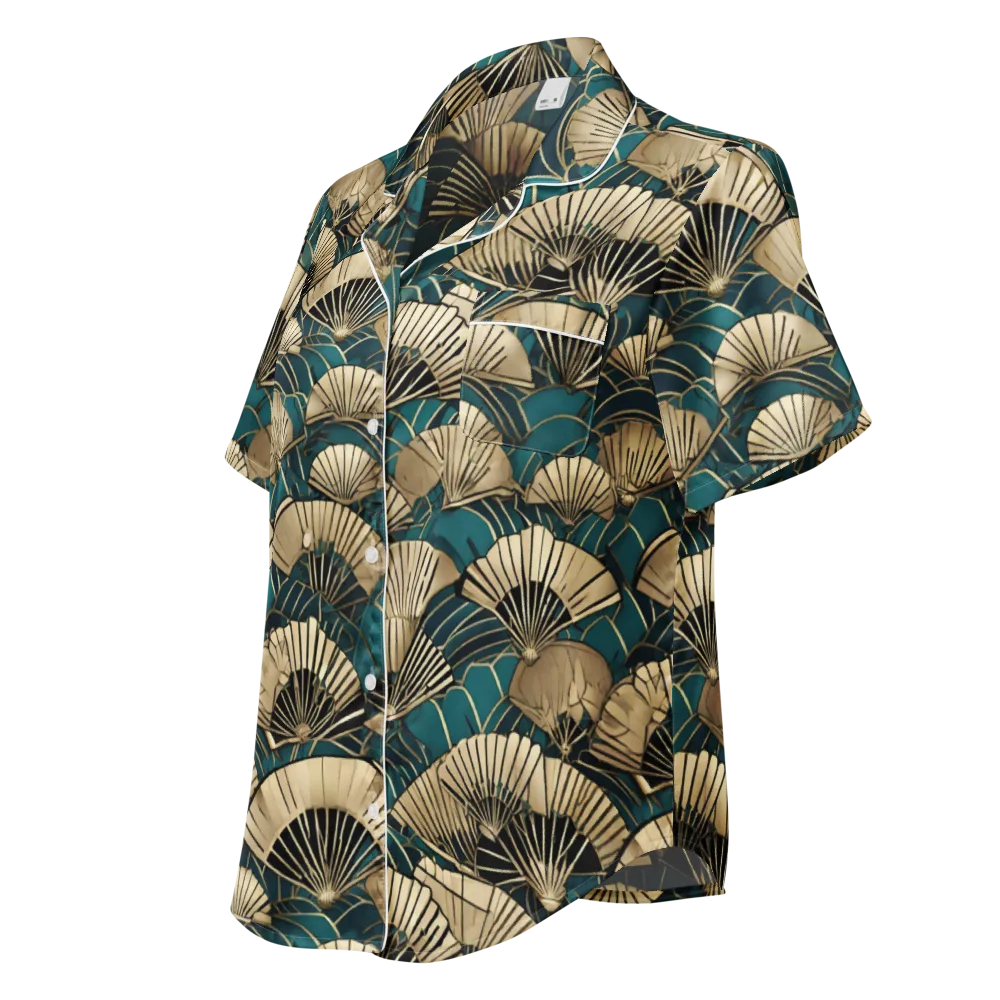 Gilded Fan Dance on Women's Short Sleeve Pajama Top — Left Front