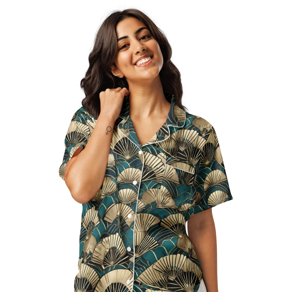 Gilded Fan Dance on Women's Short Sleeve Pajama Top — Front