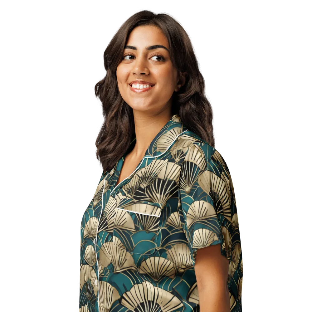 Gilded Fan Dance on Women's Short Sleeve Pajama Top — Left Front