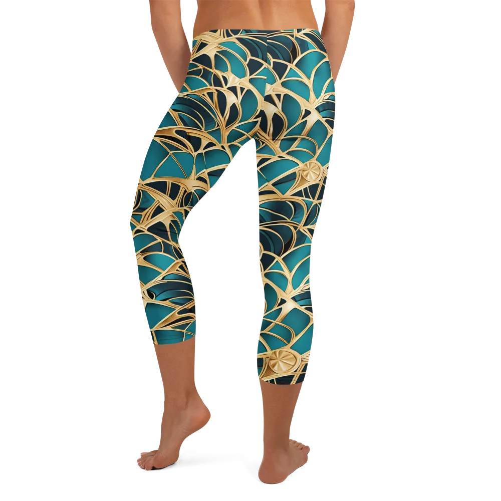 Teal Filigree on Capri Leggings — Back