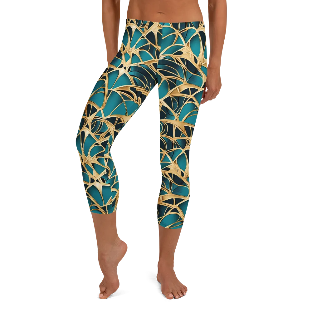 Teal Filigree on Capri Leggings — Front