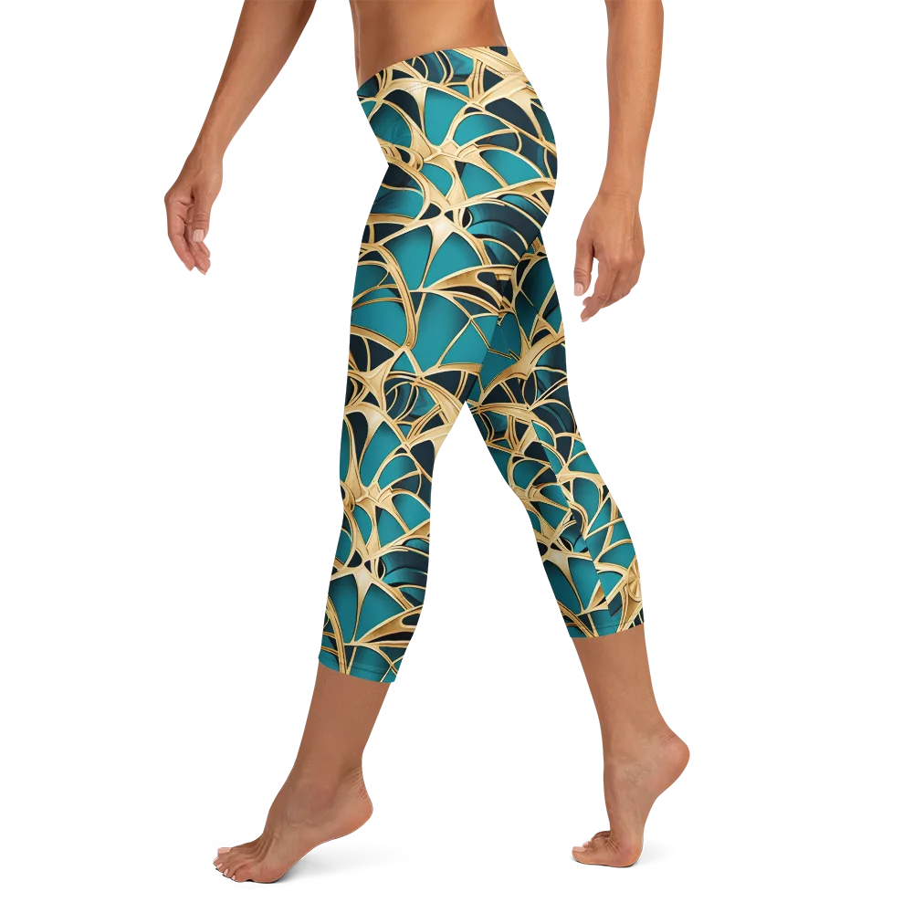 Teal Filigree on Capri Leggings — Left