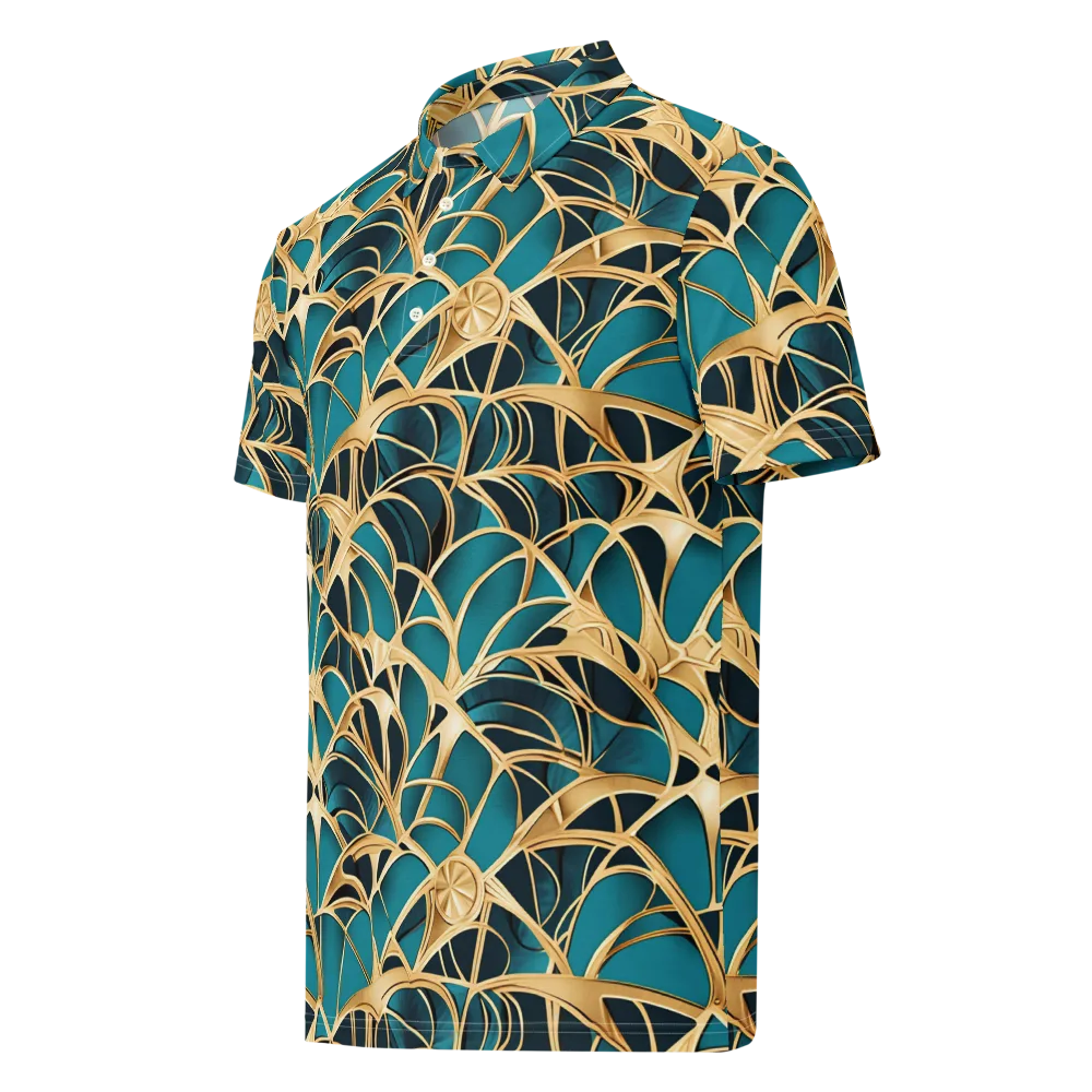 Teal Filigree on Men's Slim Fit Polo Shirt — Left Front