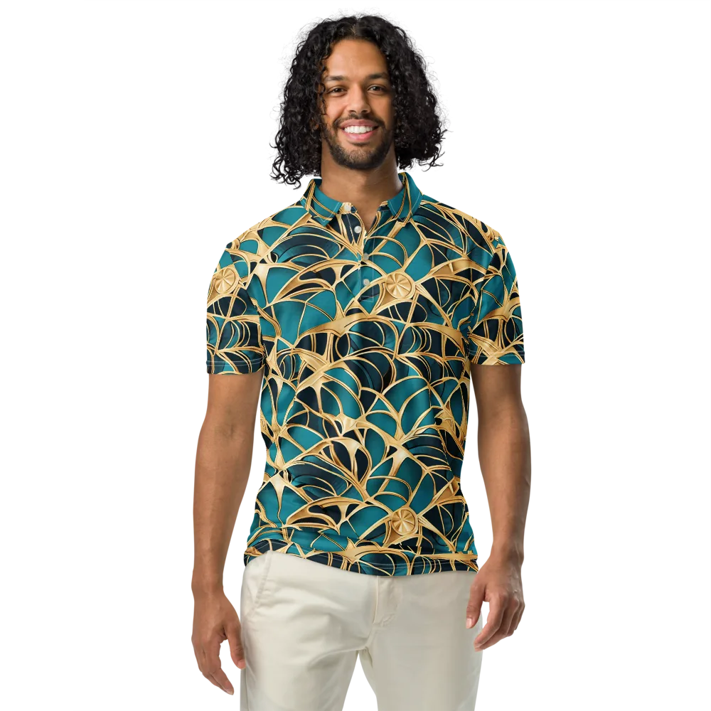 Teal Filigree on Men's Slim Fit Polo Shirt — Front