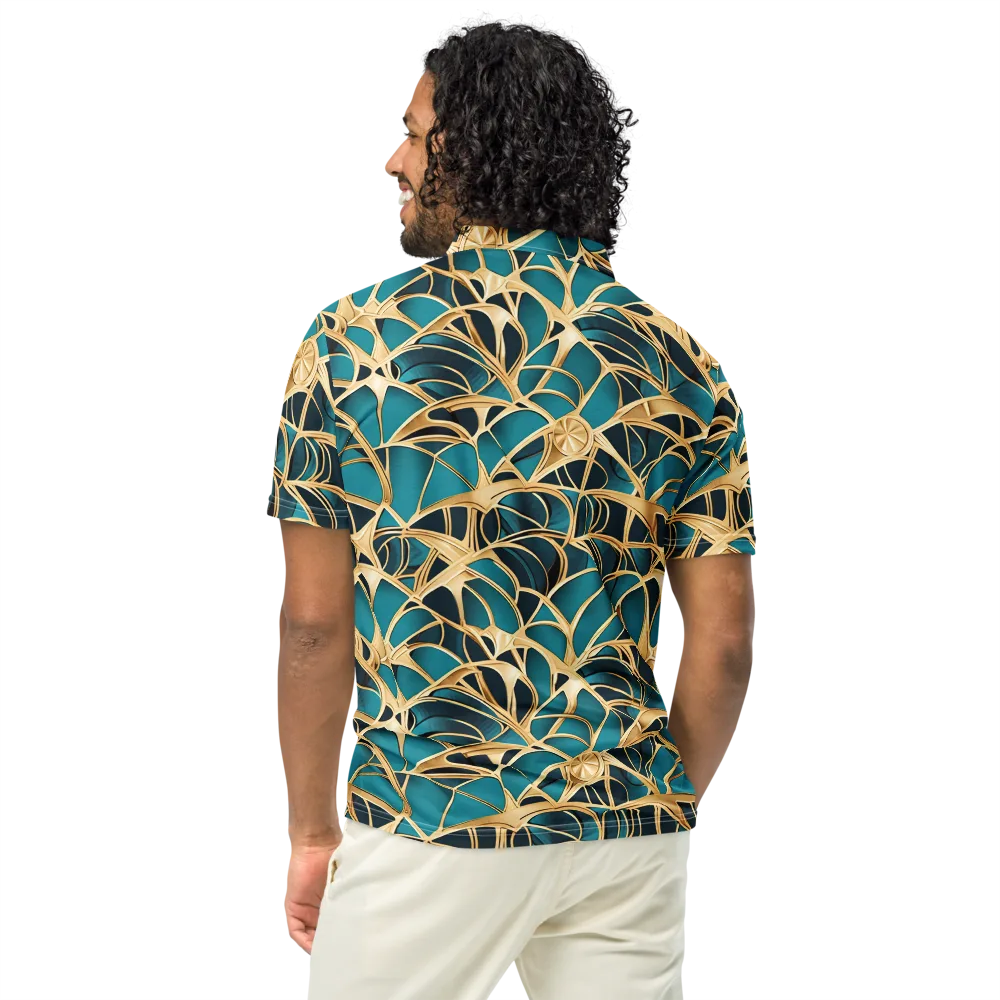 Teal Filigree on Men's Slim Fit Polo Shirt — Back