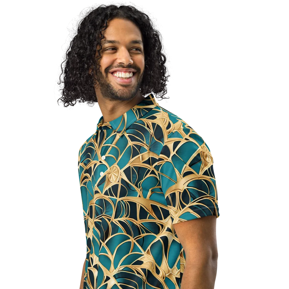 Teal Filigree on Men's Slim Fit Polo Shirt — Left Front