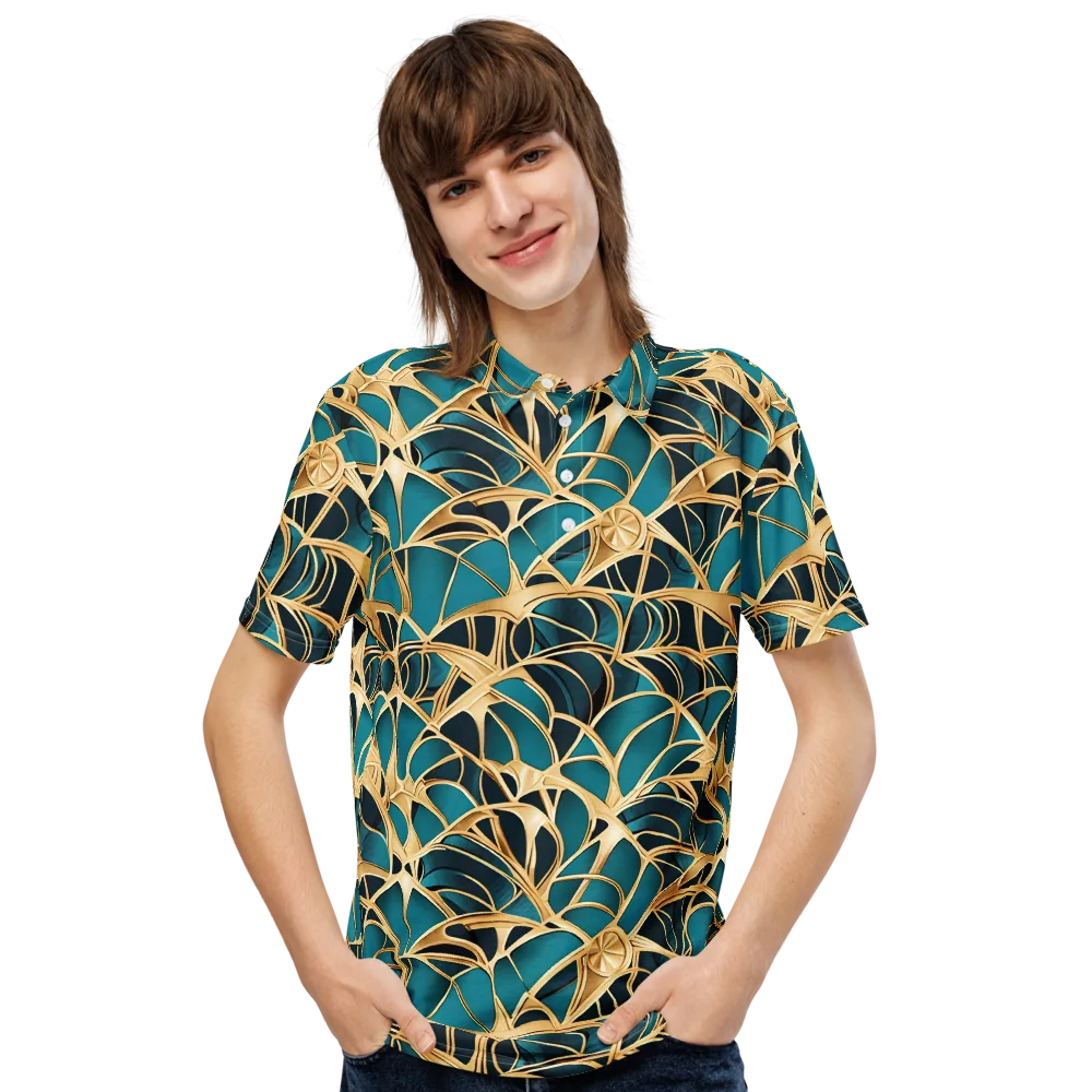 Teal Filigree on Men's Slim Fit Polo Shirt — Front