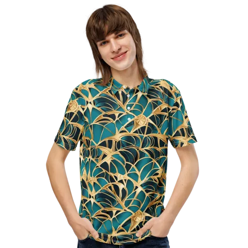 Teal Filigree on a Men's Slim Fit Polo Shirt