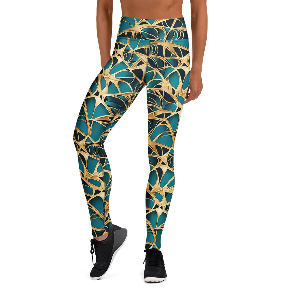 Teal Filigree on Yoga Leggings — Front