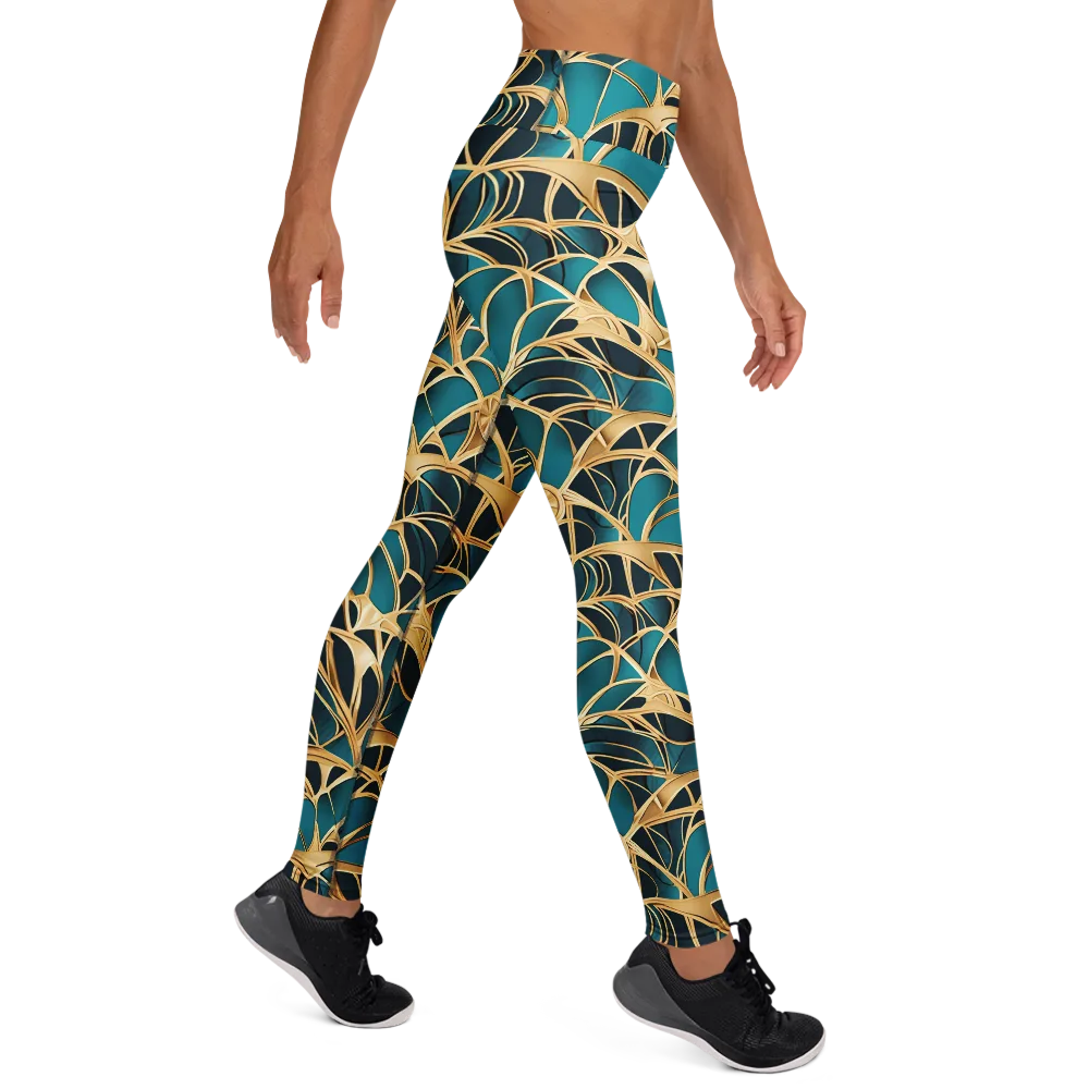 Teal Filigree on Yoga Leggings — Right
