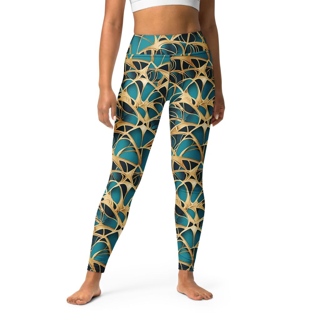 Teal Filigree on Yoga Leggings — Front