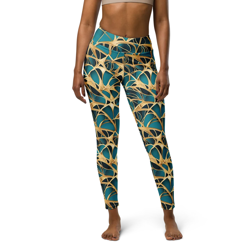 Teal Filigree on Yoga Leggings — Front