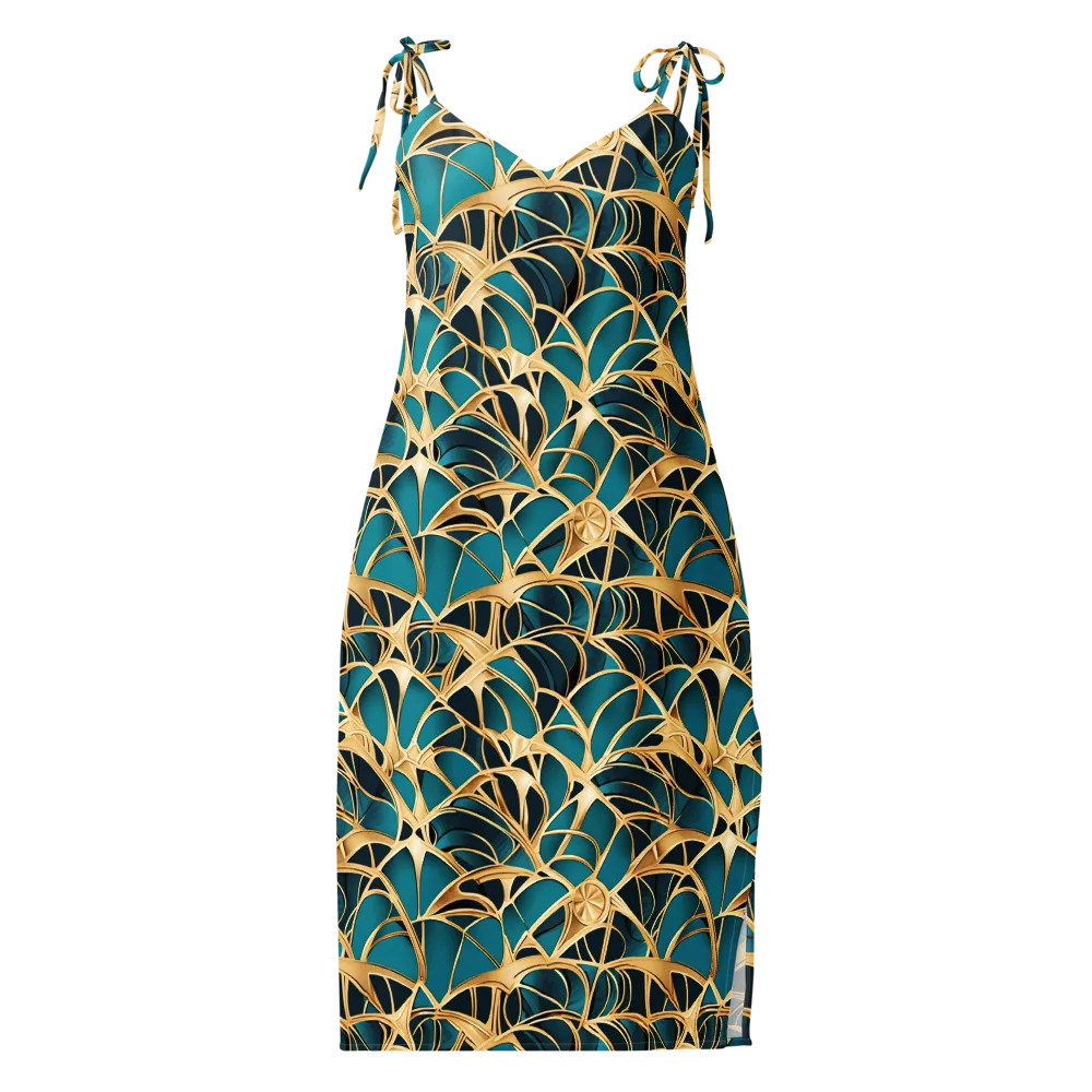 Teal Filigree on Slip Dress — Front