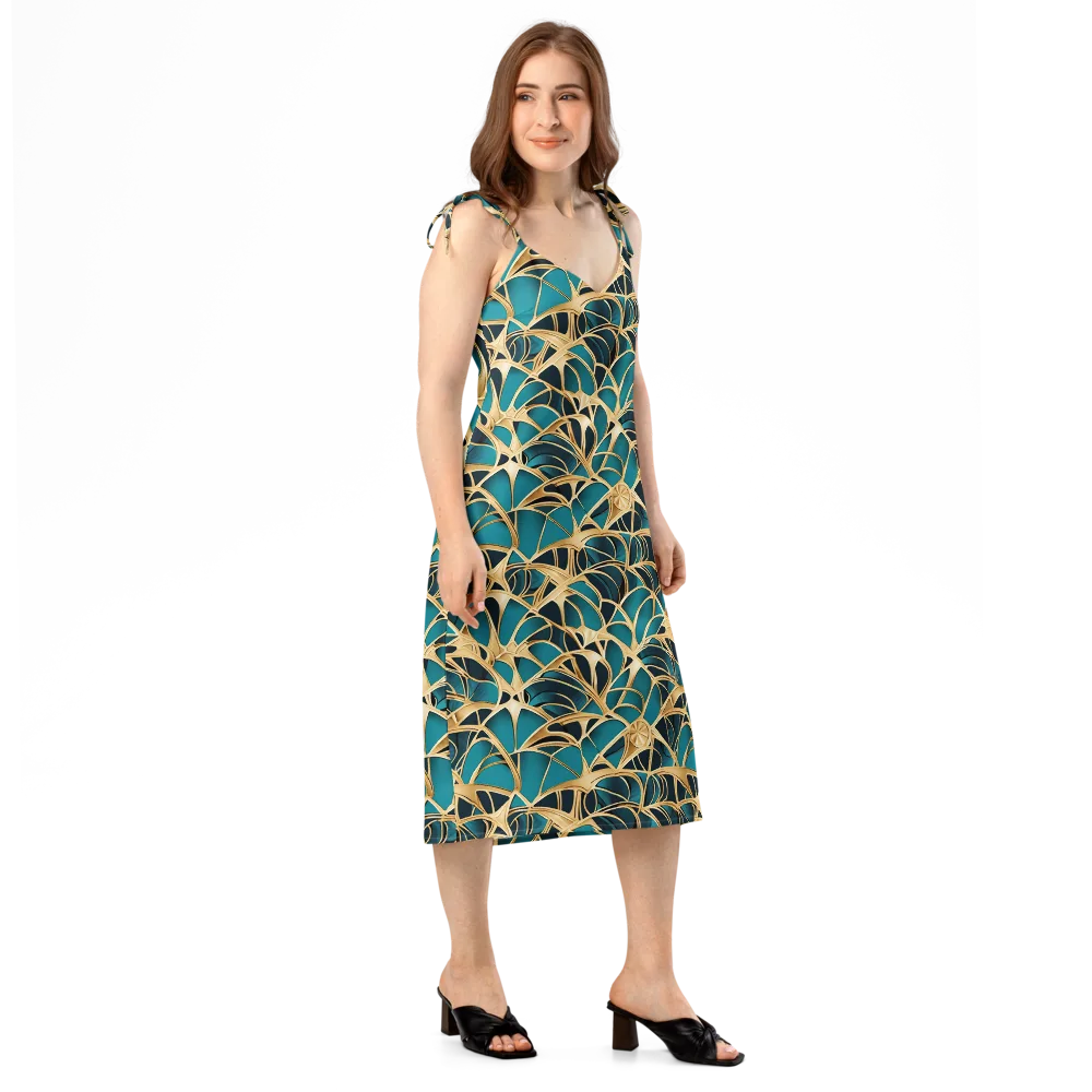 Teal Filigree on Slip Dress — Right Front