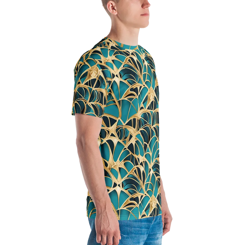 Teal Filigree on Men's Crew Neck T-Shirt — Right