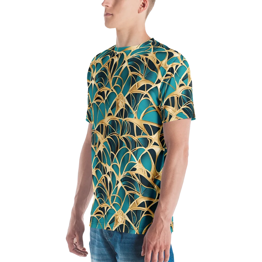 Teal Filigree on Men's Crew Neck T-Shirt — Left