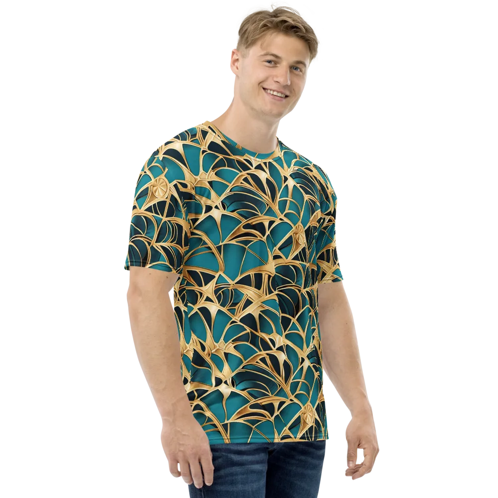 Teal Filigree on Men's Crew Neck T-Shirt — Right