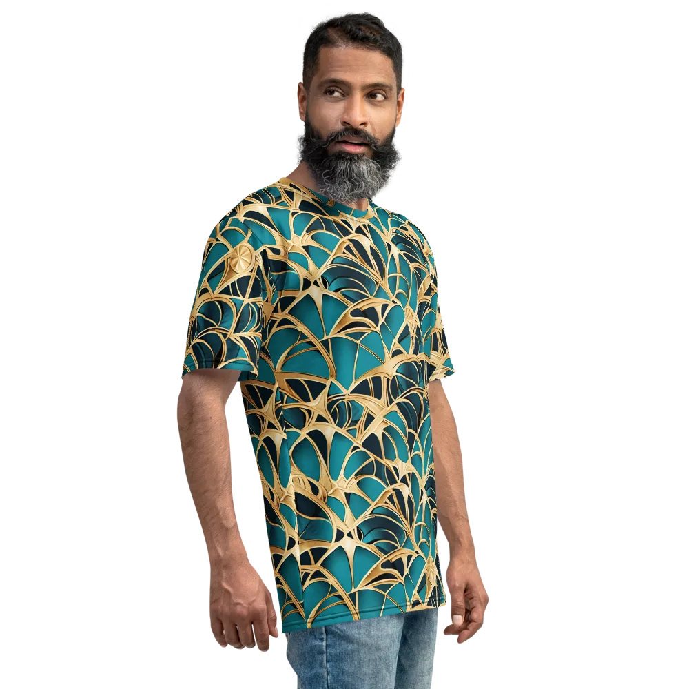 Teal Filigree on Men's Crew Neck T-Shirt — Right