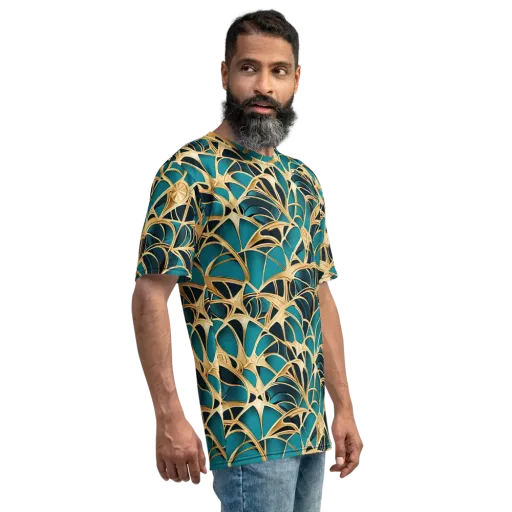 Teal Filigree on a Men's Crew Neck T-Shirt